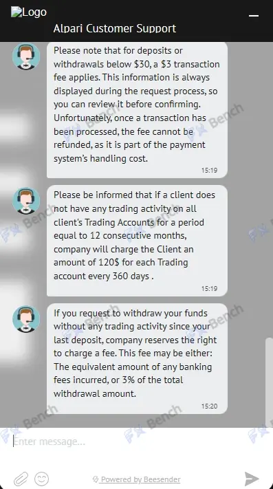 Screenshot of Alpari customer support