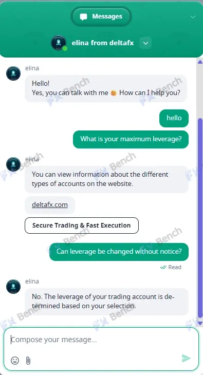 Screenshot of DeltaFX Customer Support