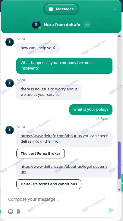 Screenshot of DeltaFX customer support