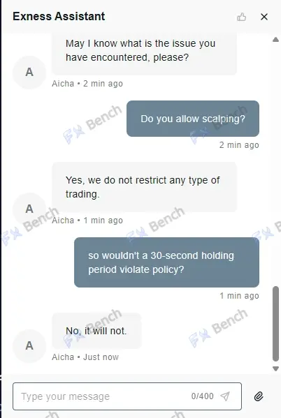 Screenshot of Exness Live Chat