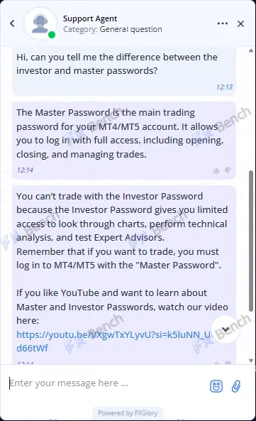 screenshot of FXGlory Customer Support