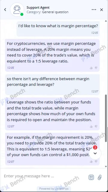 Screenshot of UnitedPips Customer Support